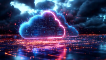 Technology networking and digital communication in business with cloud computing concept web storage for data global social media AI server online binary illustration background modern futuristic