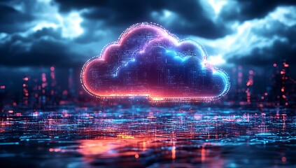 Technology networking and digital communication in business with cloud computing concept web storage for data global social media AI server online binary illustration background modern futuristic