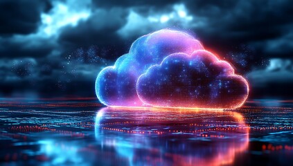 Technology networking and digital communication in business with cloud computing concept web storage for data global social media AI server online binary illustration background modern futuristic