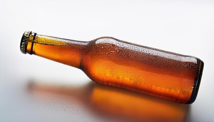 Glass Bottle of Cold Beer Isolated on White Background