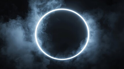 Smoky neon white circle dark background