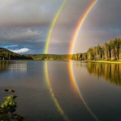 Wall Mural - rainbow over the lake