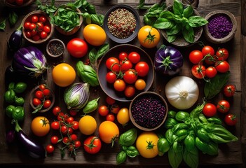 Wall Mural - colorful culinary ingredients beautifully arranged inspire creativity cooking presentations, arrangement, aesthetic, artistry, beauty, colors