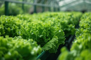 Fresh green lettuce growing in a modern greenhouse environment