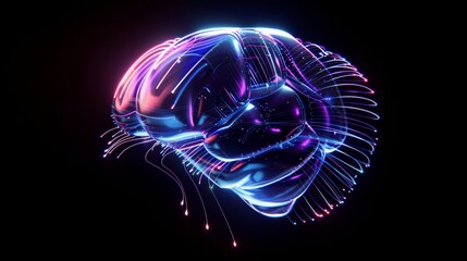 Wall Mural - sleek ai brain icon radiating dynamic data streams, symbolizing advanced intelligence and technology
