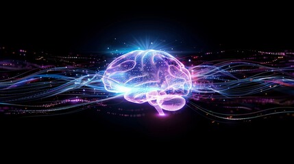 Wall Mural - futuristic ai brain icon with soft glow and data streams emphasizing connectivity and processing