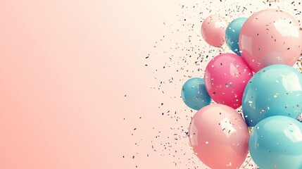 Vibrant Confetti-Filled Balloons Floating on a Pastel Background