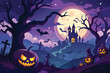 © AI DESIGN 0 - Spooky Halloween Night Landscape With Pumpkins