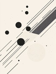 Poster - Minimalist design features bold black lines crossing a light surface, accompanied by varying sized circles, enhancing visual interest. Generative AI