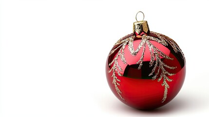 A shiny red Christmas ornament with golden detailing, perfect for holiday decorations.