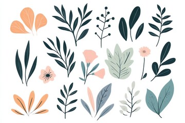 Canvas Print - This artwork showcases a collection of minimalist doodles featuring diverse leaves and flowers, perfect for inspiring creative projects. Generative AI