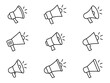 © TMvectorart - Megaphone icon set. Loudspeaker icon. Advertising and marketing icons. Editable stroke line icons. Vector illustration.