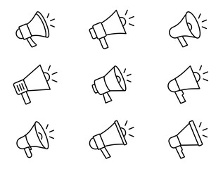 megaphone icon set. loudspeaker icon. advertising and marketing icons. editable stroke line icons. v