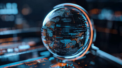 Wall Mural - exploring the future of technology a close-up view of a holographic globe illuminating global data a