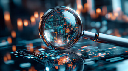 Wall Mural - exploring the digital frontier a magnifying glass reveals the secrets of a holographic world