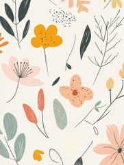 Poster - The artwork features an arrangement of simple doodles including flowers and leaves, showcasing an elegant and calming nature theme. Generative AI