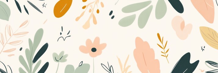 Aufkleber - Soft pastel doodles of various leaves and flowers create a calming and inviting atmosphere, celebrating the beauty of nature. Generative AI