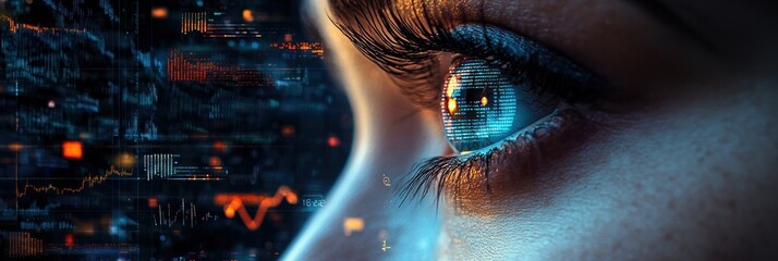 Close-up of a Human Eye with Digital Data Reflected in the Pupil