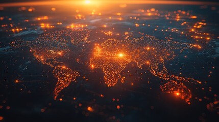 Fototapete - A Stylized World Map Illuminated by Thousands of Lights