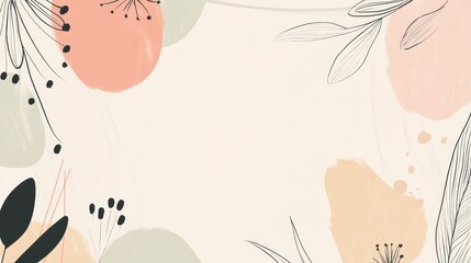 Fototapete - Colorful minimalist doodles of leaves and flowers create a serene and artistic vibe, perfect for relaxation or creative inspiration. Generative AI