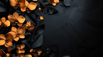 Wall Mural - a black background with gold flowers