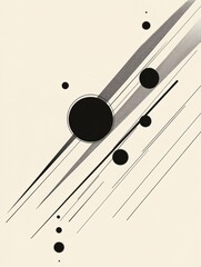 Aufkleber - A minimalistic composition featuring diagonal black lines crossing a light backdrop, adorned with circles of diverse sizes for a sleek look. Generative AI