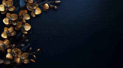 Poster - a gold flower on a dark blue background