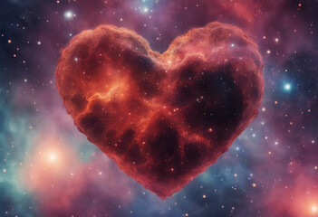 Wall Mural - heart nebula in space with coloful background and stars for love and romance