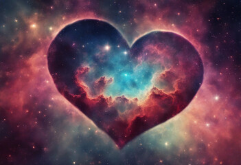 Wall Mural - heart nebula in space with coloful background and stars for love and romance