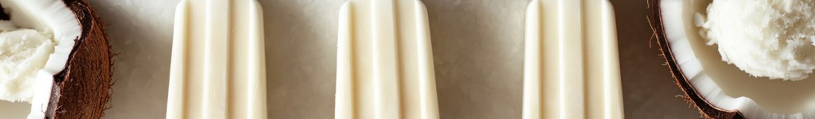 Cool coconut ice cream snacks in the shape of frozen popsicles