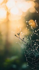Wall Mural -   A macro shot of a leaf with droplets of water on its surface, surrounded by a blurry background of the surrounding foliage