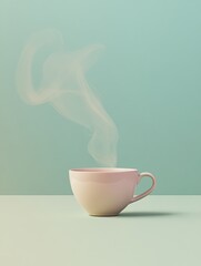 Aufkleber - A tea cup steams gently, showcasing curving vapors that rise gracefully, creating a calming atmosphere in a serene environment. Generative AI