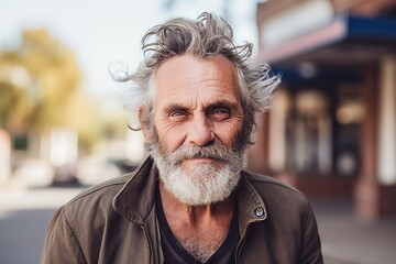 Sticker - Portrait of a handsome senior man with gray hair and beard on the street.