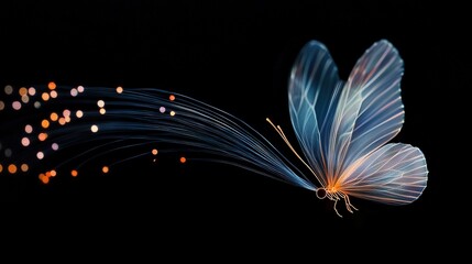   A focused image of a butterfly against a dark background, with a clear depiction of its front side and a slightly blurred portrayal of the backside