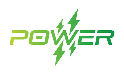 green power logo. lightning symbols and the word power. energy concept for business, education world