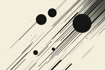 Canvas Print - Bold black lines intersect with varying-sized circles on a light backdrop, creating a dynamic yet minimalistic visual experience. Generative AI