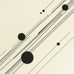 Fototapete - Diagonal black lines intersect with circles of different sizes on a light backdrop, creating a striking minimalist composition. Generative AI