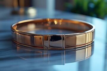 Elegant golden bracelet on a marble table