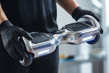 Repairing a broken hoverboard using tools in a repair workshop