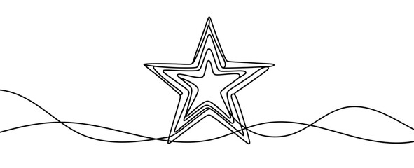 Canvas Print - Continuous linear drawing of star. One line drawing star. Star in one line style. Vector illustration.