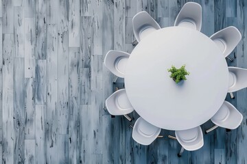 Top view Round white table and chairs in the interior