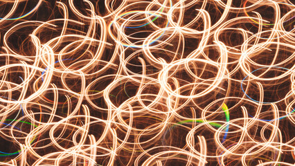 Poster - The image is a blurry, abstract painting of circles with a yellowish tint. The circles are overlapping and seem to be moving, creating a sense of motion and energy. Scene is dynamic and lively