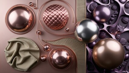 Poster - Abstract Design with Metallic Spheres and Fabric