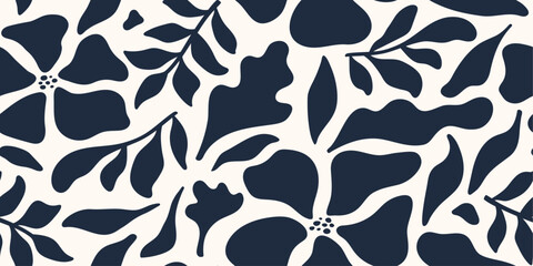Abstract seamless pattern with leaves, flowers