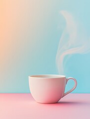 Wall Mural - A smooth cup of tea releases gentle steam into the air, creating a peaceful atmosphere in a bright and calming setting. Generative AI