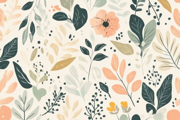 Leinwandbilder - Delicate doodles of leaves and flowers showcase a harmonious arrangement, reflecting nature's gracefulness in a simple artistic style. Generative AI