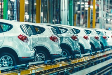 Naklejka na meble White Cars on an Assembly Line in a Factory