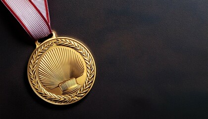 gold medal with red ribbon