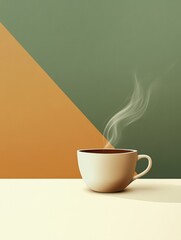 Aufkleber - A smooth, steaming cup of tea sits on a table, surrounded by a calming backdrop of muted colors in soft lighting. Generative AI