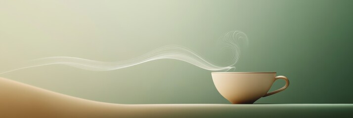 Fototapete - A steaming tea cup sits gracefully, releasing gentle wisps of steam that dance in a serene morning atmosphere, evoking warmth and comfort. Generative AI